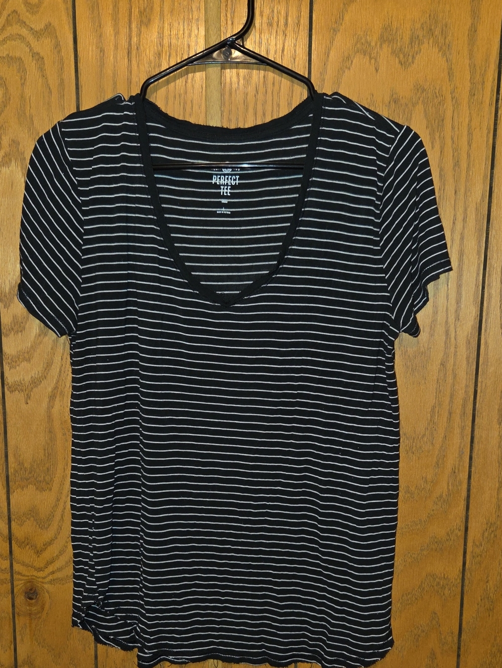 SO Perfect Tee Black and White Striped Scoop Neck Tee